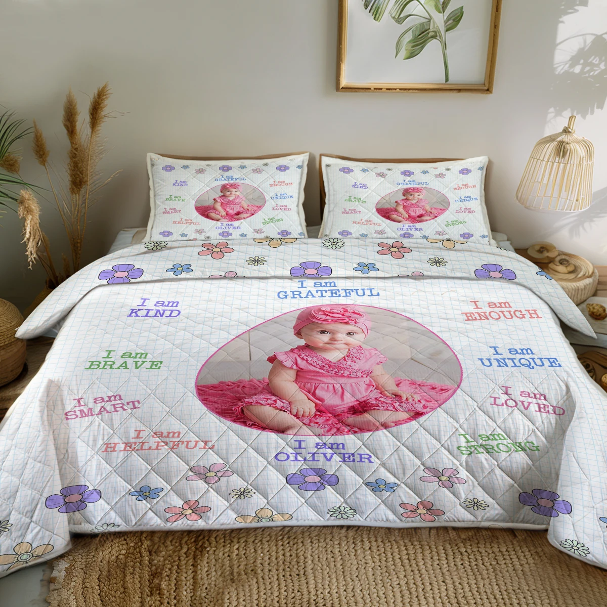 3PCS Cute Baby with Advantages Printed Around Quilt Set Comforter With 2 Pilowcases For Home Decor Home Collections