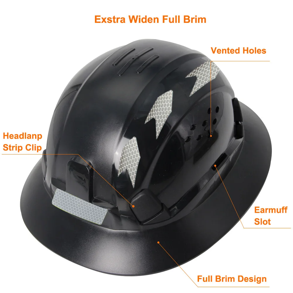 CE Full Brim Safety Helmet with Reflective Sticker Goggles Construction Hard Hat Protective Working ANSI Rescue Cap for Engineer
