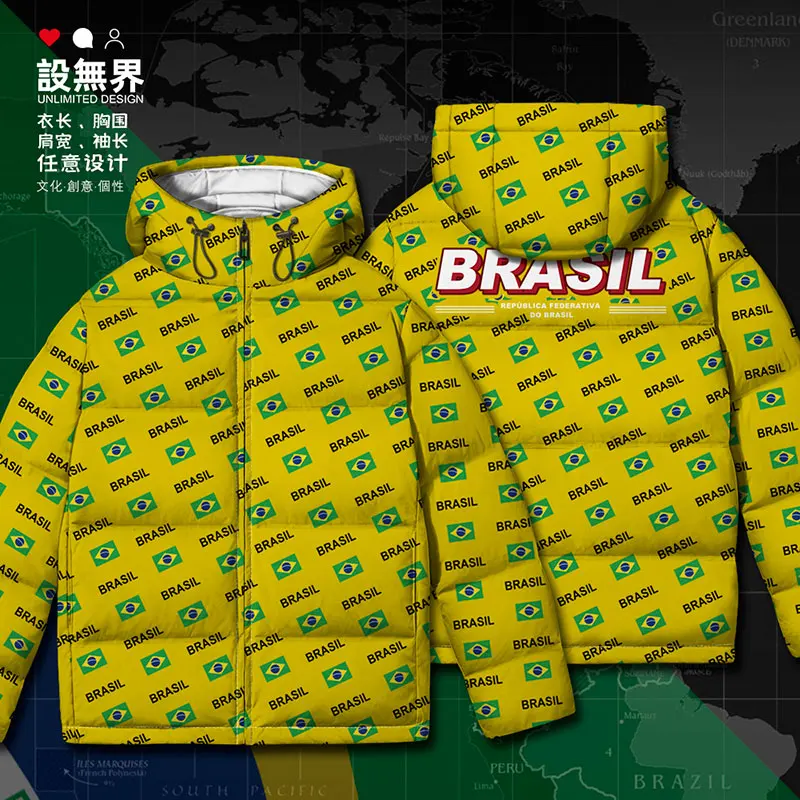 

Brazil Brazilian BRA brasil country flag White duck down Jackets Comfortable Casual Design Warm puffer new Winter down coat