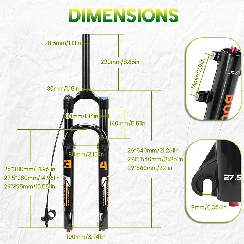 26/27.5/29Inch Bicycle Air Suspension Fork Travel 140mm Remote/Manual Lockout Mountain Bike Front Fork 9*100mm MTB Air Fork