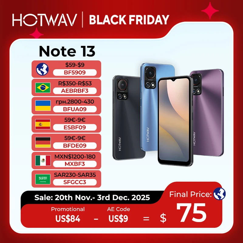 HOTWAV Note 13 Smartphone 6.6'' HD+ 90Hz Display Android 13 8GB+128GB Octa-Core Mobile Phone 50MP 5160mAh Battery Cellphone