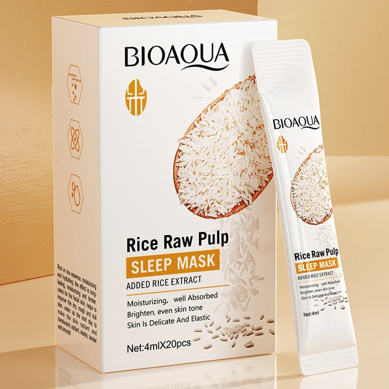 20pcs BIOAQUA Rice Raw Pulp Sleeping Masks Brightening Firming Hydrating Moisturizing Face Mask skincare Sleep Facial Masks