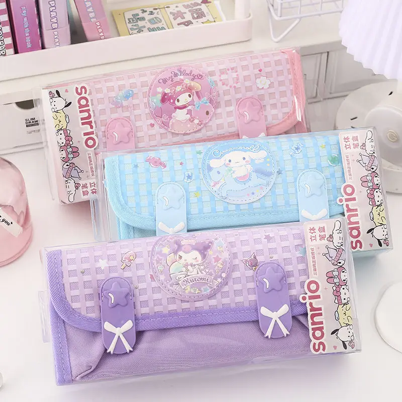 Sanrio Kuromi My Melody Large Capacity Pencil Case Girl Heart Cartoon Cute Anime School Girl Multi-Layer Storage Bag Kid Gift