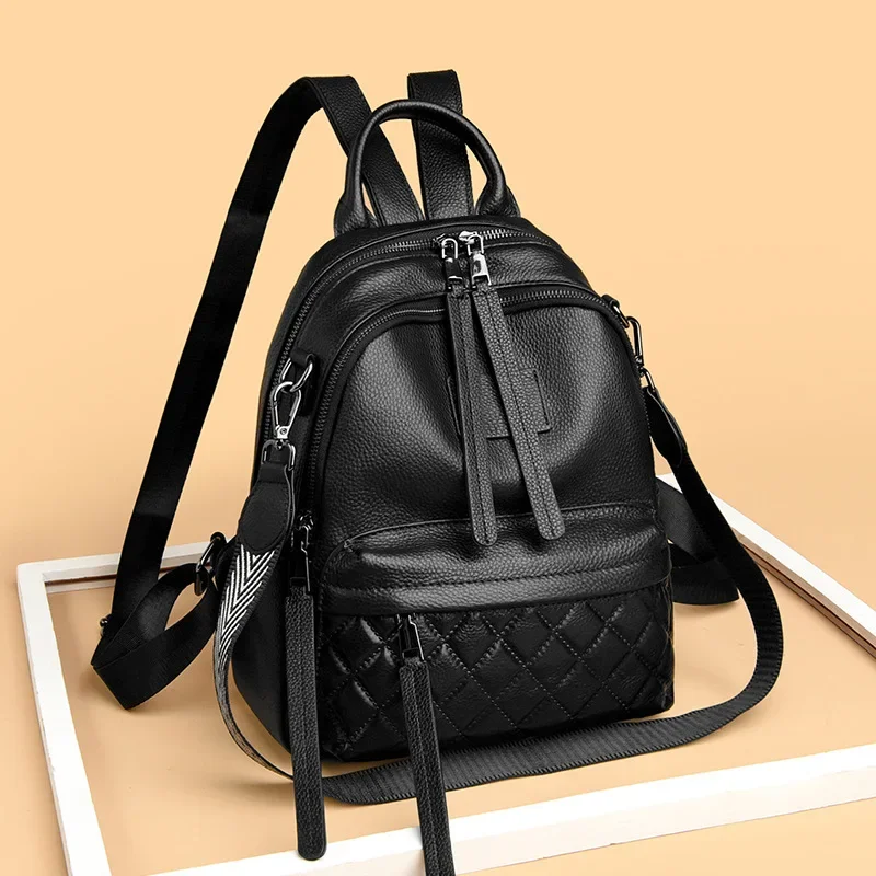 2027 New Fashion Genuine Leather Women Backpacks Luxury Brand Female Real Natural Leather Ladies Girl Student Casual Backpack
