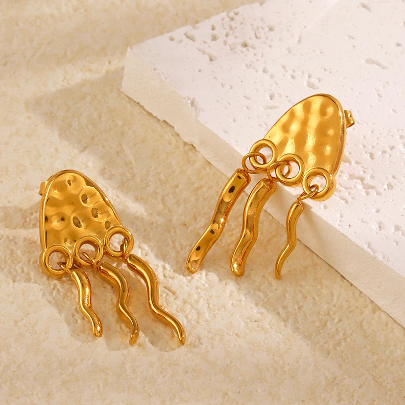 ROXI | Stainless Steel Jellyfish Earrings for Women. Gold Document. Hip Hop Punk Gift. Trendy 2024