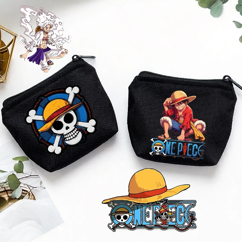 

Ones Piece Black Wallet Boy Cute Game Role Key Card Money Earphone Storage SmallBag Kids Anime Handheld Zipper Canvas Coin Purse