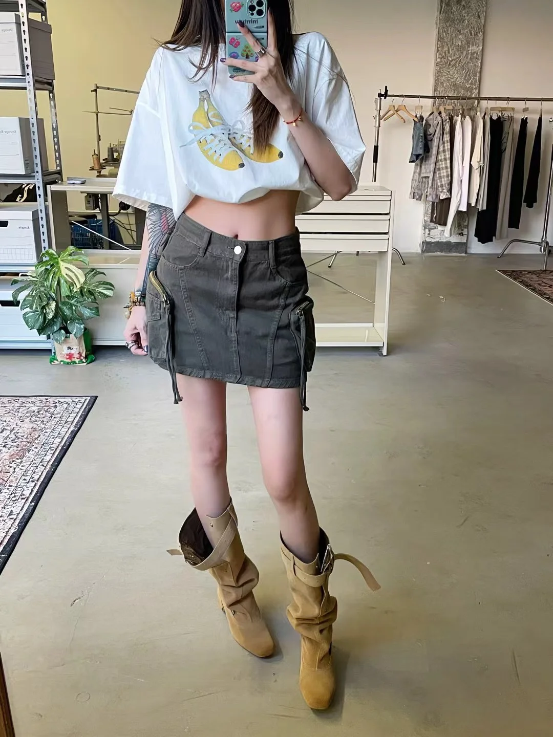 

Юбка А-силуэта с высокой талией цвета хаки для женщин, облегающая, сексуальная, для работы, короткая юбка CHICYAN