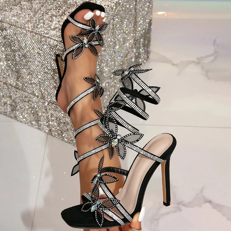 Crystal Butterfly Sandals Sexy Coiled Lace-Up Heels Gladiator Sandals Summer Party Prom Shoes image 5
