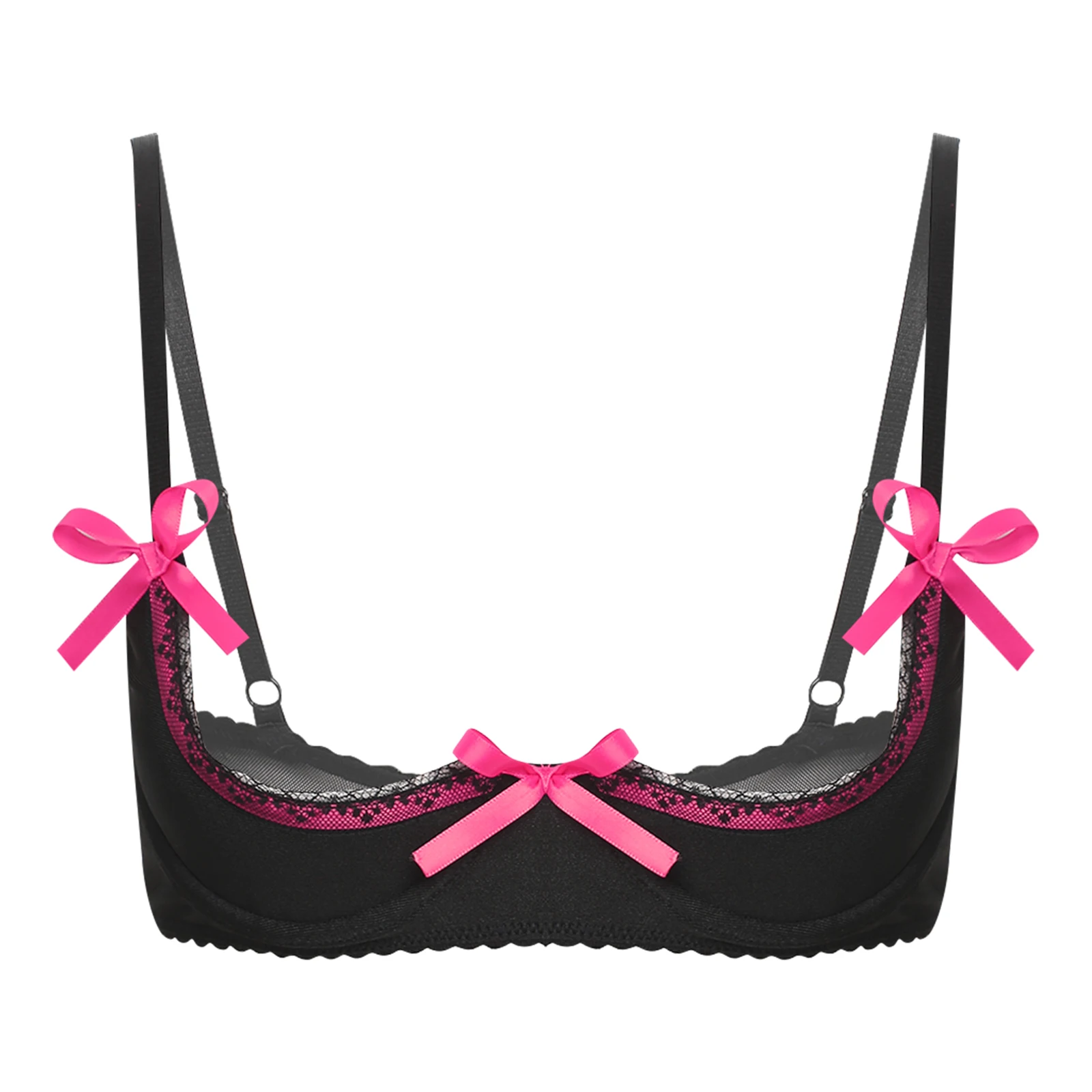 Soutien-gorge push-up sexy pour femmes, balconnet rembourré, bonnet nœud papillon, garniture en dentelle, soutien-gorge à armatures, lingerie tentante, vêtements de nuit, 1/3