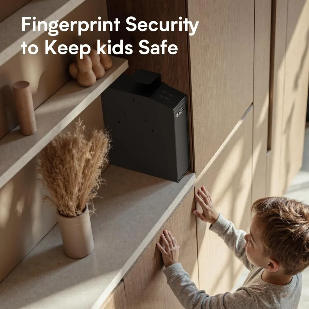 Handgun Safe, Slider Biometric Fingerprint Gun Safe for Handgun Supports 3 Quickly Access Ways, Fingerprint, PIN Code and Key,