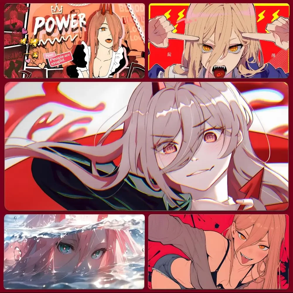 Anime Character Chainsaw Man Power Mouse Pad Large Gaming Mousepad with Stitched Edges Thickened Desk Mat PC