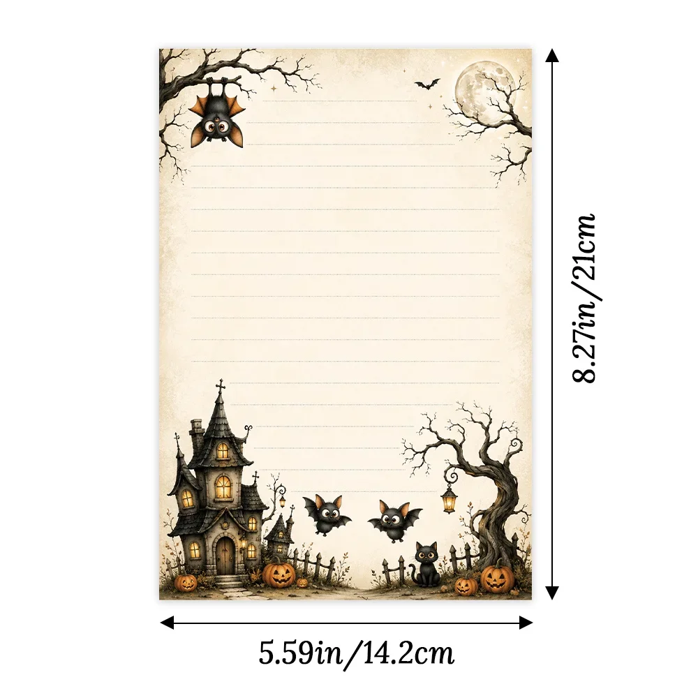 50 Sheets,  Halloween Castle themed Writing Paper, Lined, Gluefree, Perfect for Notebooks, Notes, and Stickers