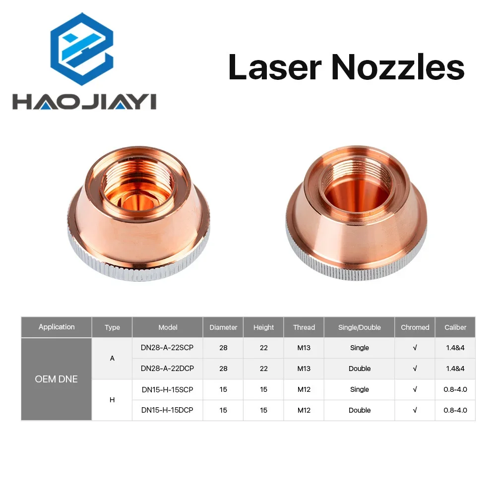 Bicos de laser DNE tipo A, camada única, camada dupla, cromado Dia.28 H22 M14 calibre 0,8-5.0mm para corte a laser de fibra DNE