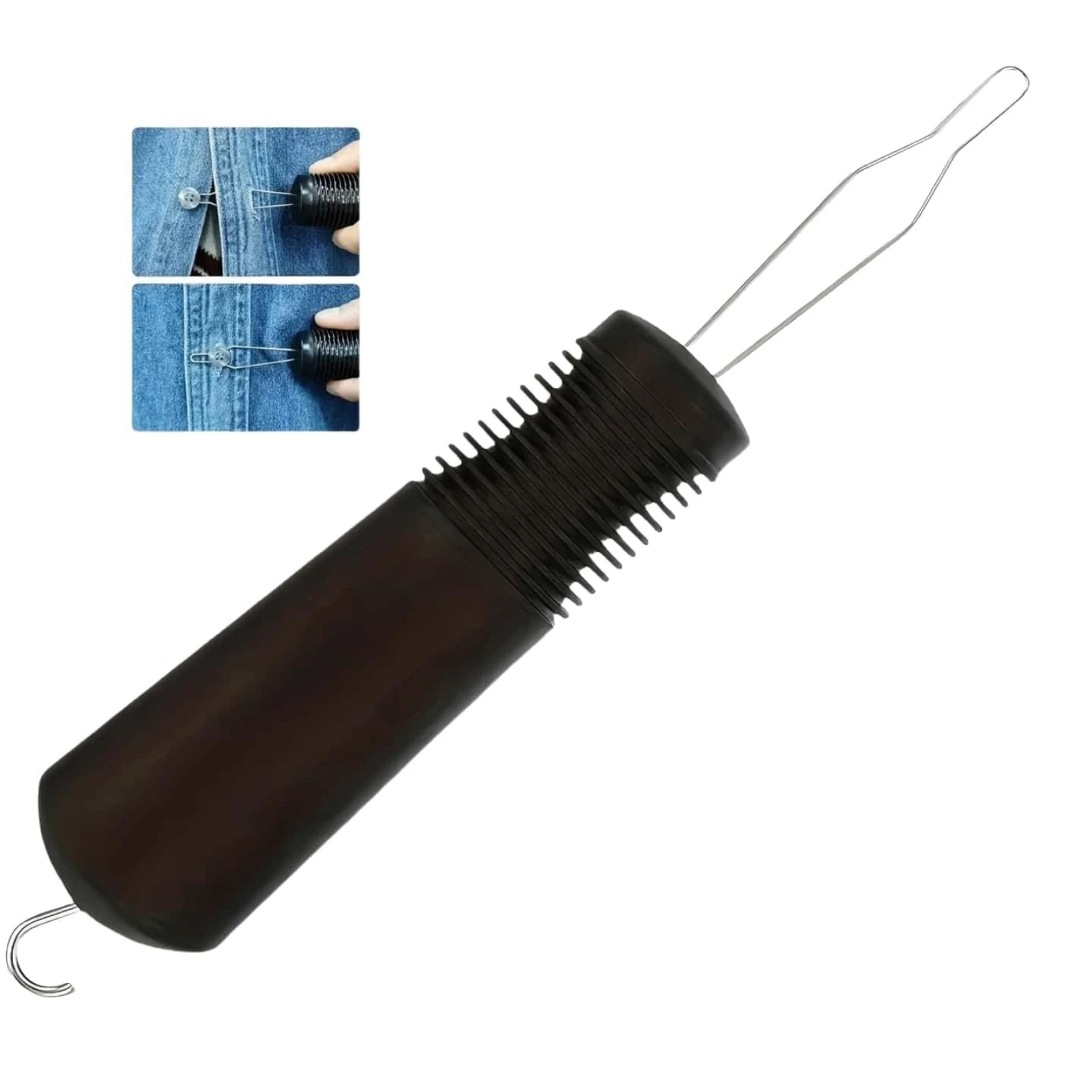 Button Hook with Zipper Pull Compact Button Hook Dressing Aid Tool Zipper Puller Ribbed Handheld for Disabled, Home Care, Travel