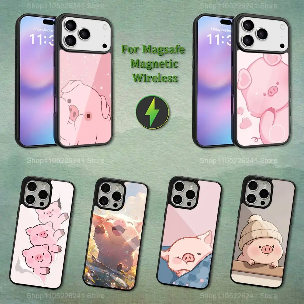 

Cartoon Pink Piggy Cute Phone For iPhone 17,12,11,16,15,13,14,Pro,Max,Plus,Mini, For Magsafe,Magnetic Wireless Charging Case