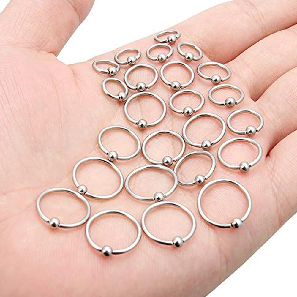 2PCS Surgical Steel Captive Bead Ring Ear Hoop Nose Ring Ear Tragus Cartilalge Piercing Nipple Ring Body Jewelry Earring 20g 16g