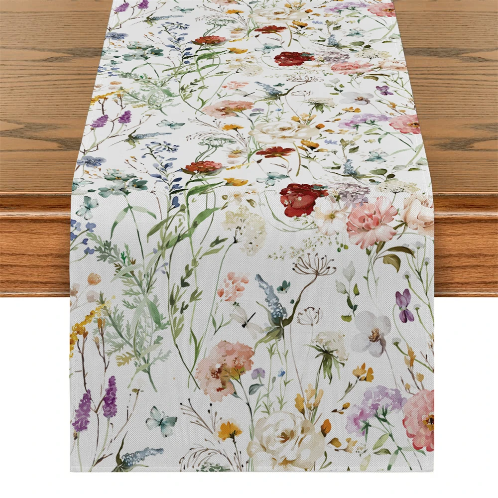 Floral Plant Table Runner Purple Leaf Coconut Lavender Table Flag Home Kitchen Table Decoration