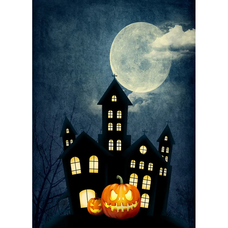 Sfondo di Halloween Lapide Castello Zucca Luna Ritratto di bambino Sfondo fotografico per oggetti di scena in studio fotografico 1911 CXZM-79