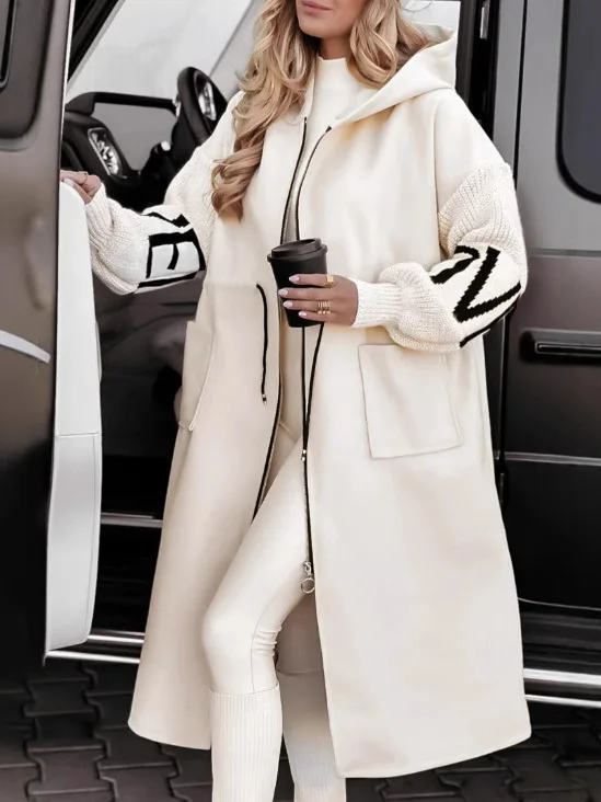 

Женское свободное пальто Street Sle Oversized с капюшоном Long Sve Jaet, осенняя модная верхняя одежда из полиэстера