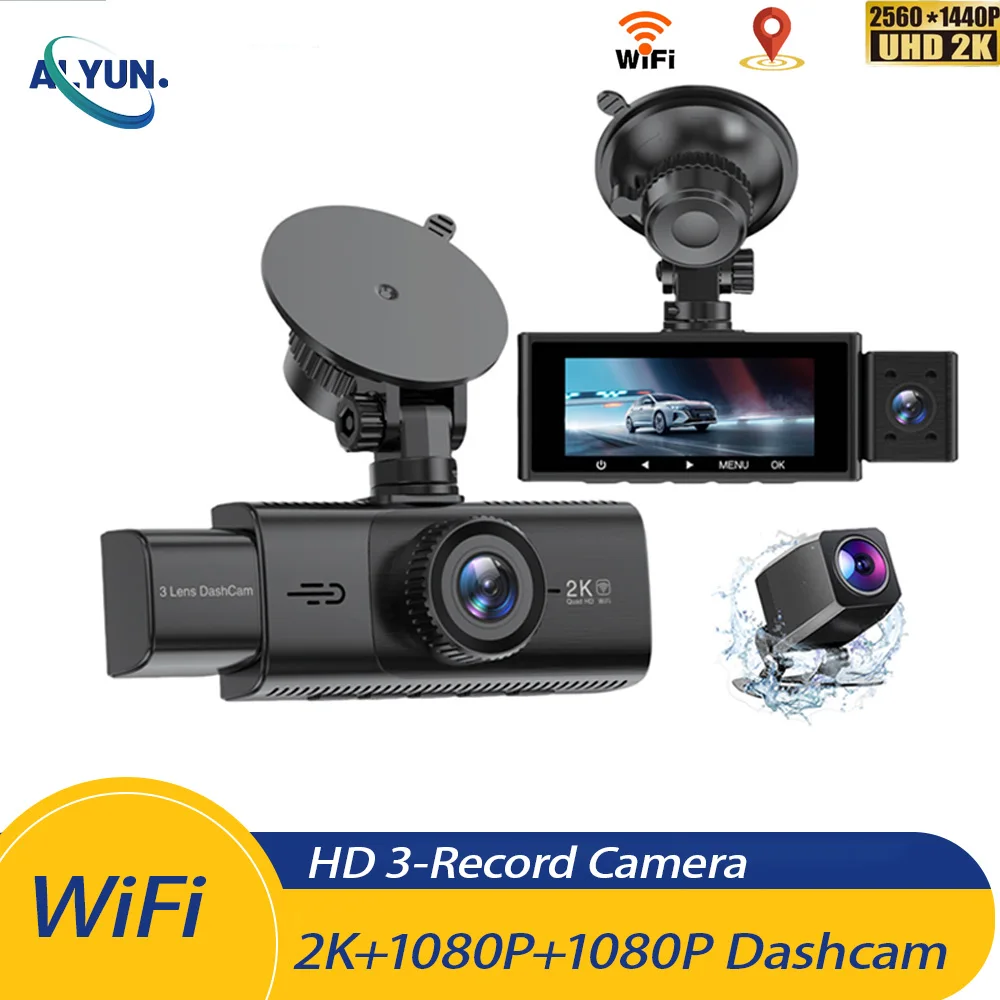 

3 Channel WiFi GPS Dash Cam Car DVR Black Box 2K Video Recorder Front Inside Rear View Camera Car Accessories