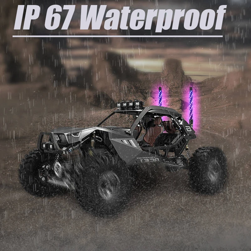 UTV ATV 2pcs 1ft Bluetooth Whip Lights for SXS IP67 Waterproof Turn Signal & Brake Light Compatible with Polaris RZR for Can-Am