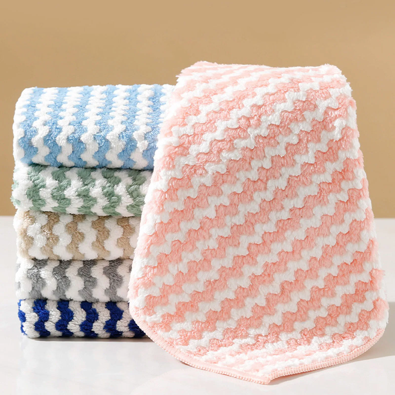 5pcs Stripes Dish Cloths Kitchen Dish Towels Washable Reusable Cleaning Cloths Hand Towels Super Absorbent For Kitchen Bathroom