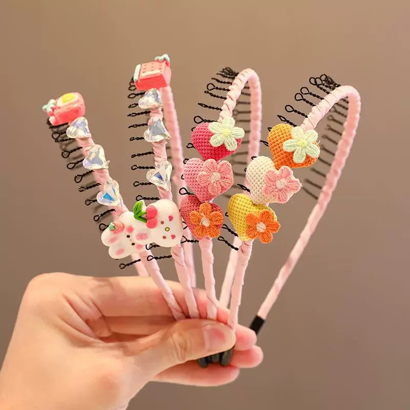 2023 Nwe Baby Girls Cute Heart Rabbit Strawberry Headband Kids Anti Slip Fragmented Hair Bands Children Lovely Hair Accessories