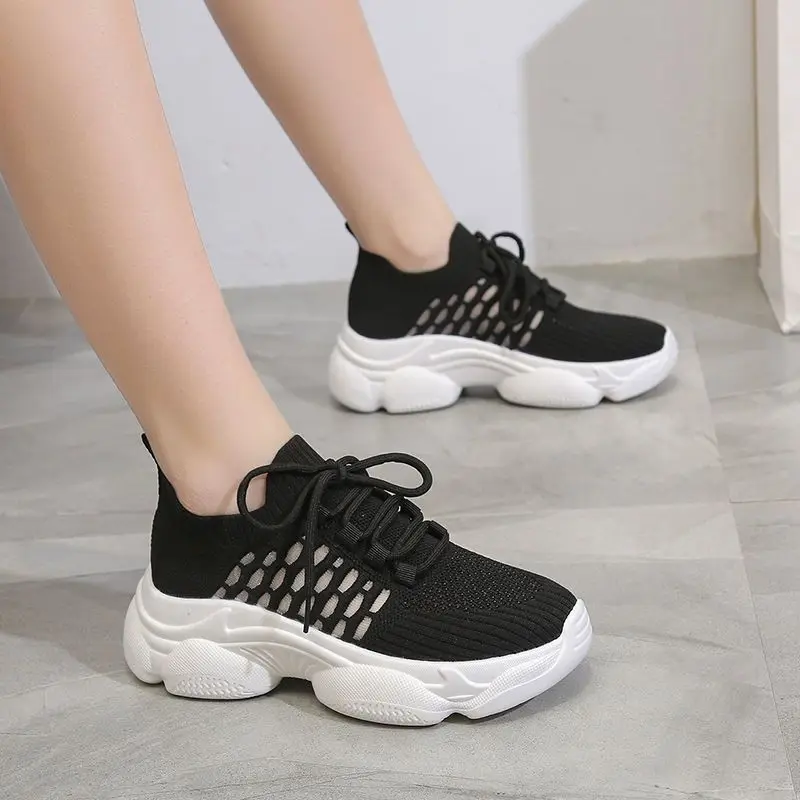 

Women's Mesh Dad Shoes Summer Fashion Knit Breathable Casual Shoes Height Increase Thick Sole Casual Wear Sneakers