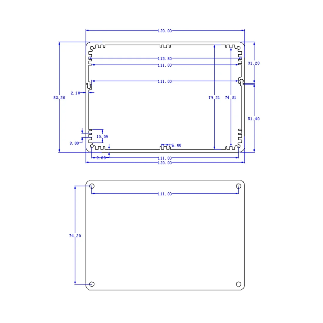 Custodia in alluminio 120*83*130mm Scatola impermeabile Tipo diviso Custodia di raffreddamento Scatola elettronica Strumento di alloggiamento di