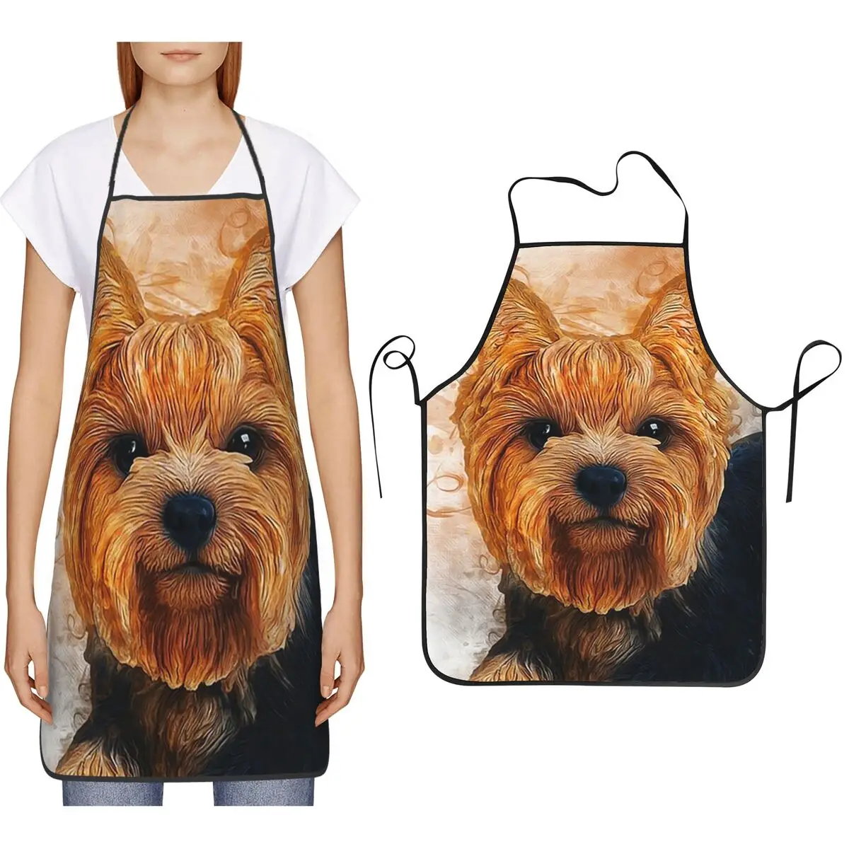Plalahl Yorkshire Terrier Dog Apron Chef Cooking Baking Tablier Bib Kitchen Cleaning Pinafore for Women Men Gardening