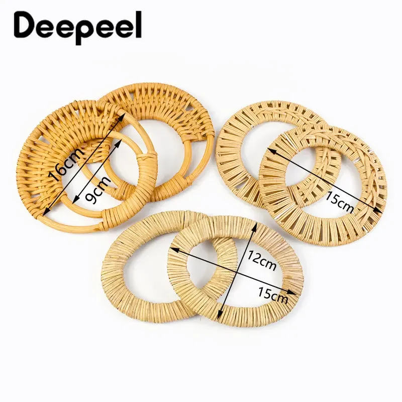 2Pcs Deepeel 15cm Rattan Handle Handmade Bamboo Ring Sewing Brackets Purse Frame Kiss Clasp with Handles Handbag Accessories