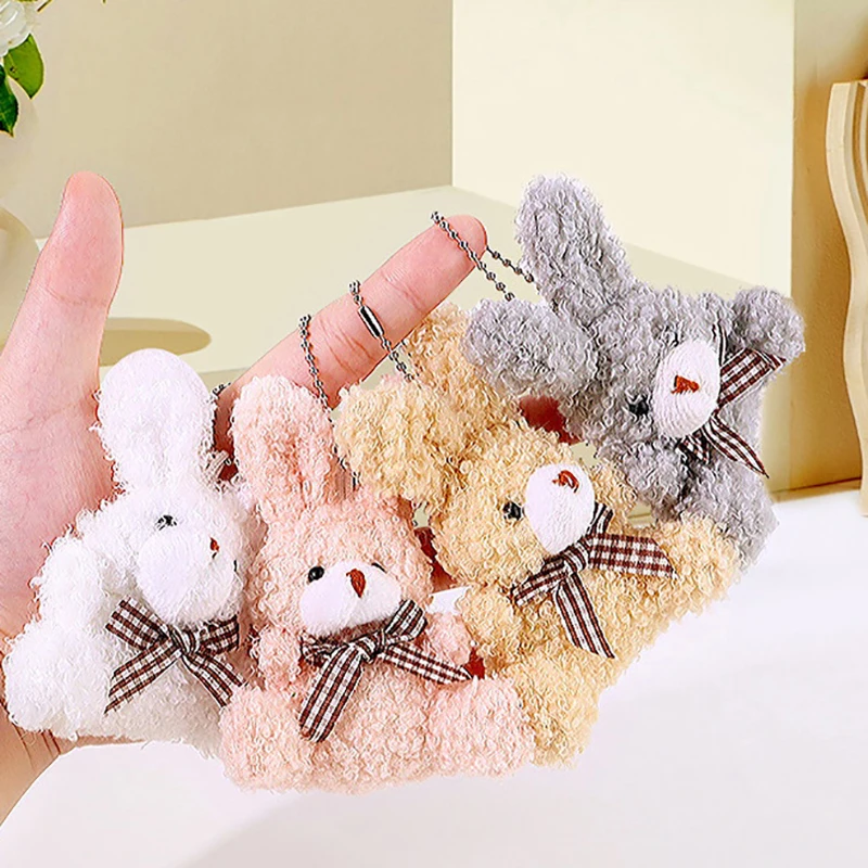 1PC Mini Bow Tie Rabbit Plush Keychain Cute Bunny Doll Bag Charm Cartoon Pendant Keyrings Gift For Girls DIY Decoration