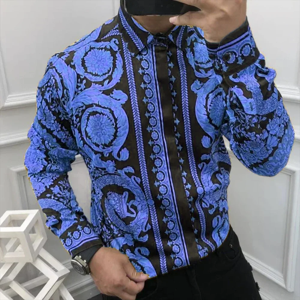 Summer luxury men's buttons Royal men's shirt casual slim and comfortable fabric fashion large -sized luxury party shirt