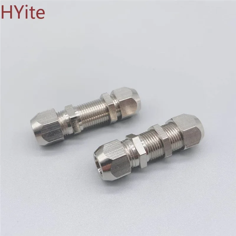 Bulkhead Straight Push Brass oil Pipe Fitting 4 6 8 10 12 14 16mm OD Tube Compression Ferrule Tube Compression Fitting Connector