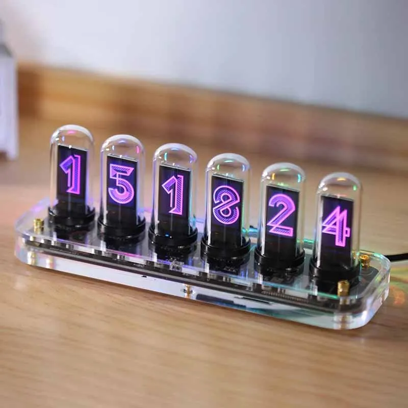 Computer Desktop Decoration with RGB Digital Table Clock Pseudo Nixie Tube Desk Clock Creative Backlight Home Decor Accessories