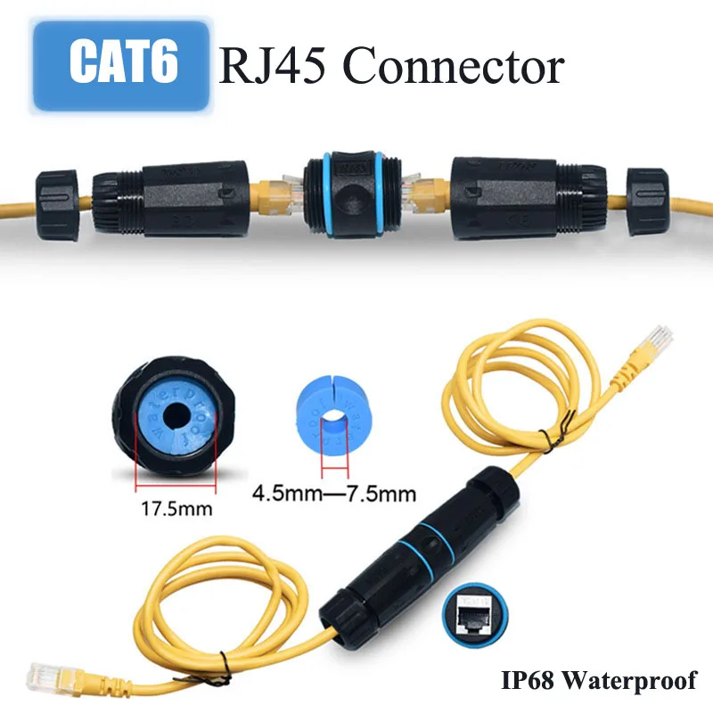 Waterproof CAT6 RJ45 Network Connector Outdoor 4.5-7.5mm M23 Line to Line Shielded Joint IP68 rj45 Category 6 Network Plug