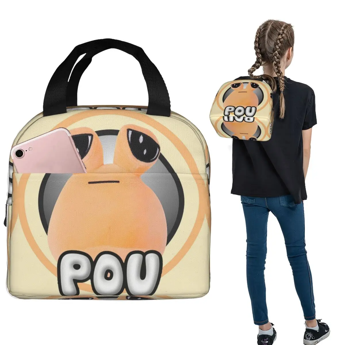 My Pet Alien Pou Cute Cartoon Insulated Lunch Bag for Women Children Portable Food Boxes Thermal Lunch Box Tote