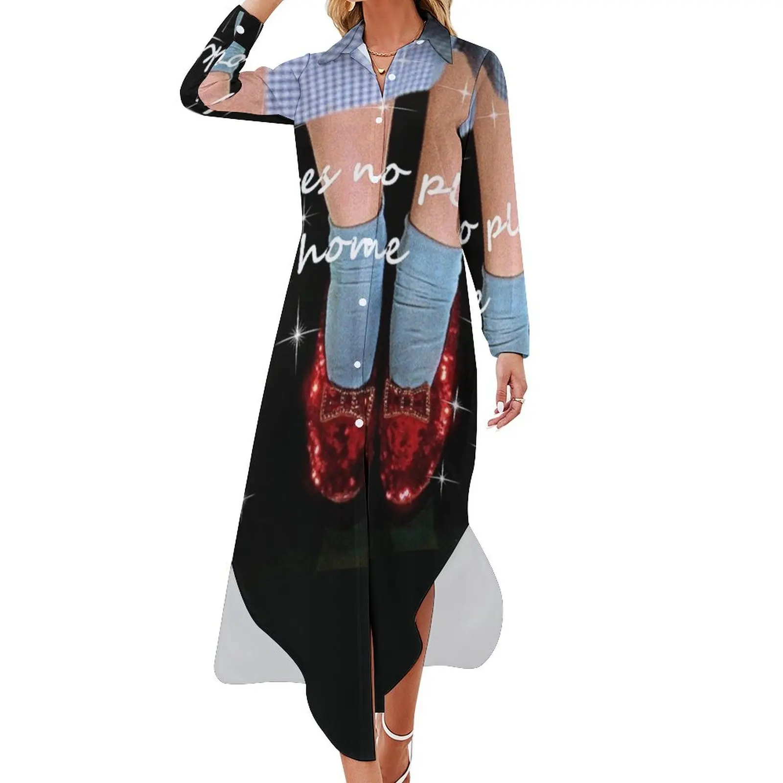 no place like home wizard we want those ruby slippers glitter edit mask design mysticladyart Long Sleeved Shirt Dress