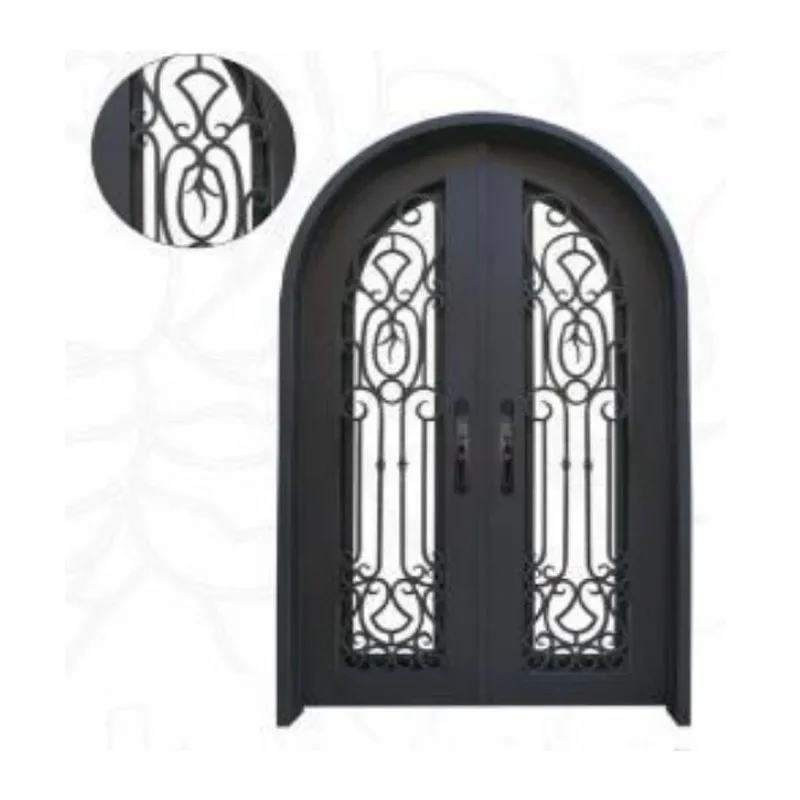 Luxury design wrought iron exterior double open door pre hung grill security entry main designs doors