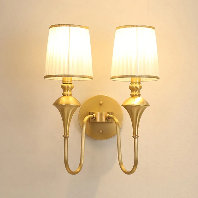 Indoor LED wall light brass cloth wall light bedroom bedside living room light simple background wall decorative lamps