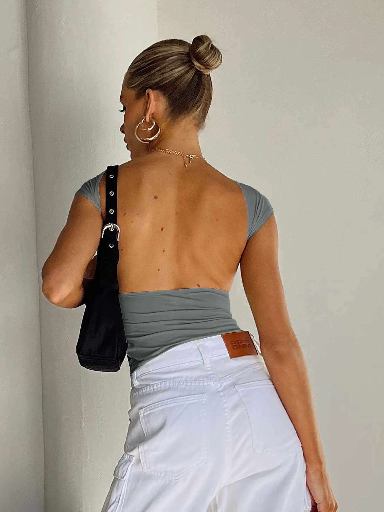 2025, Sommer, neue Mode, Damen-Tops, T-Shirts, Y2K, sexy, rückenfrei, bequem, atmungsaktiv, kurzärmelig, Slim-Fit-Damenbekleidung – Detail 36