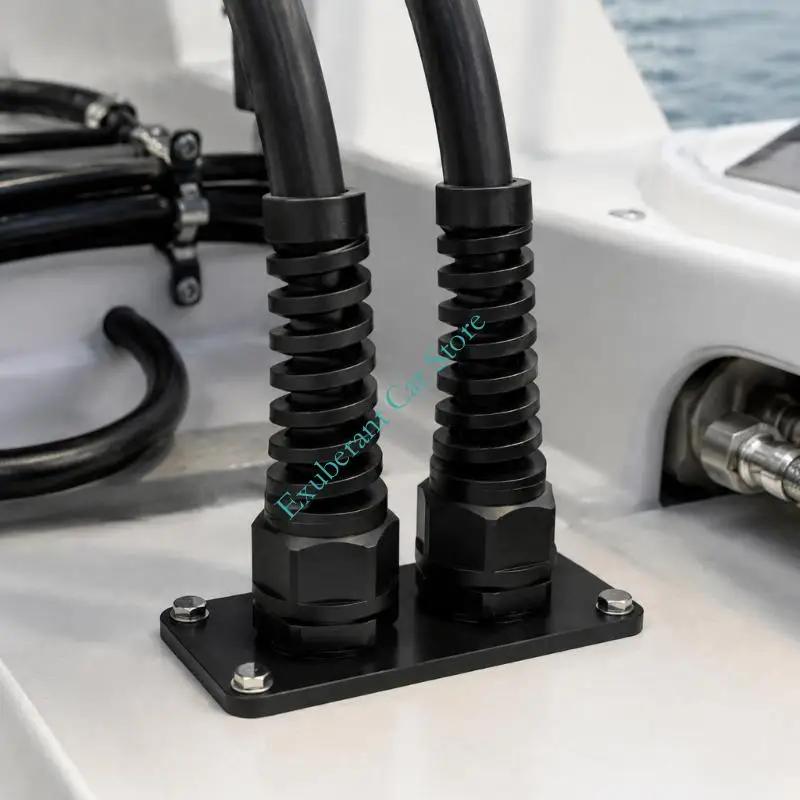 Marine Hydraulic Hose Outlet Fitting with Anti Bend Guide and Fixed Mounting Base for Boat Hose Control and Service