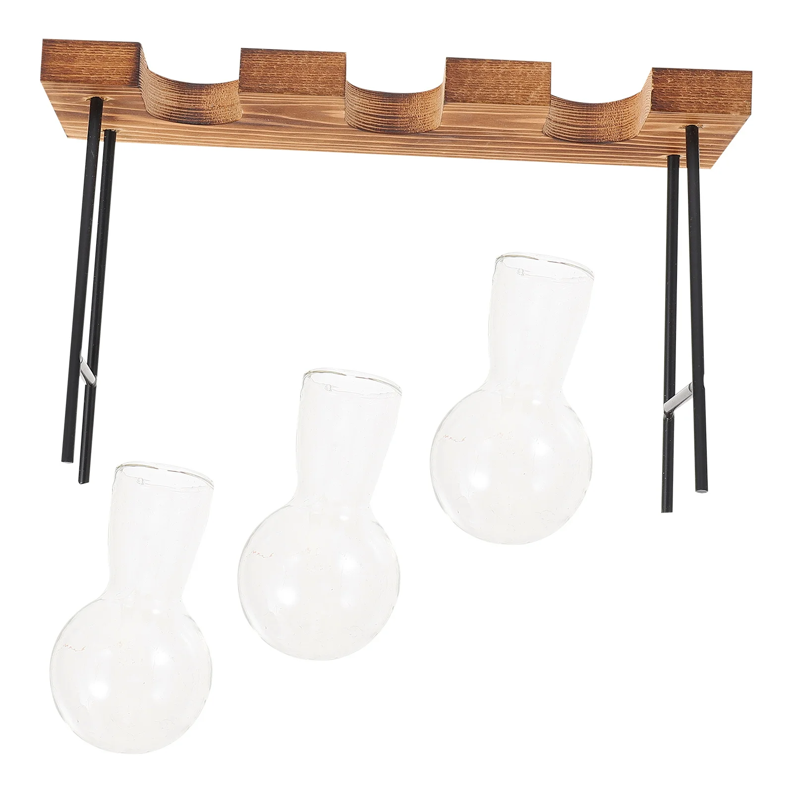 

1Set Hydroponic Wooden Glass Vase Stable Base for Office Desktop Plant Home Decor Desktop Glass Vase