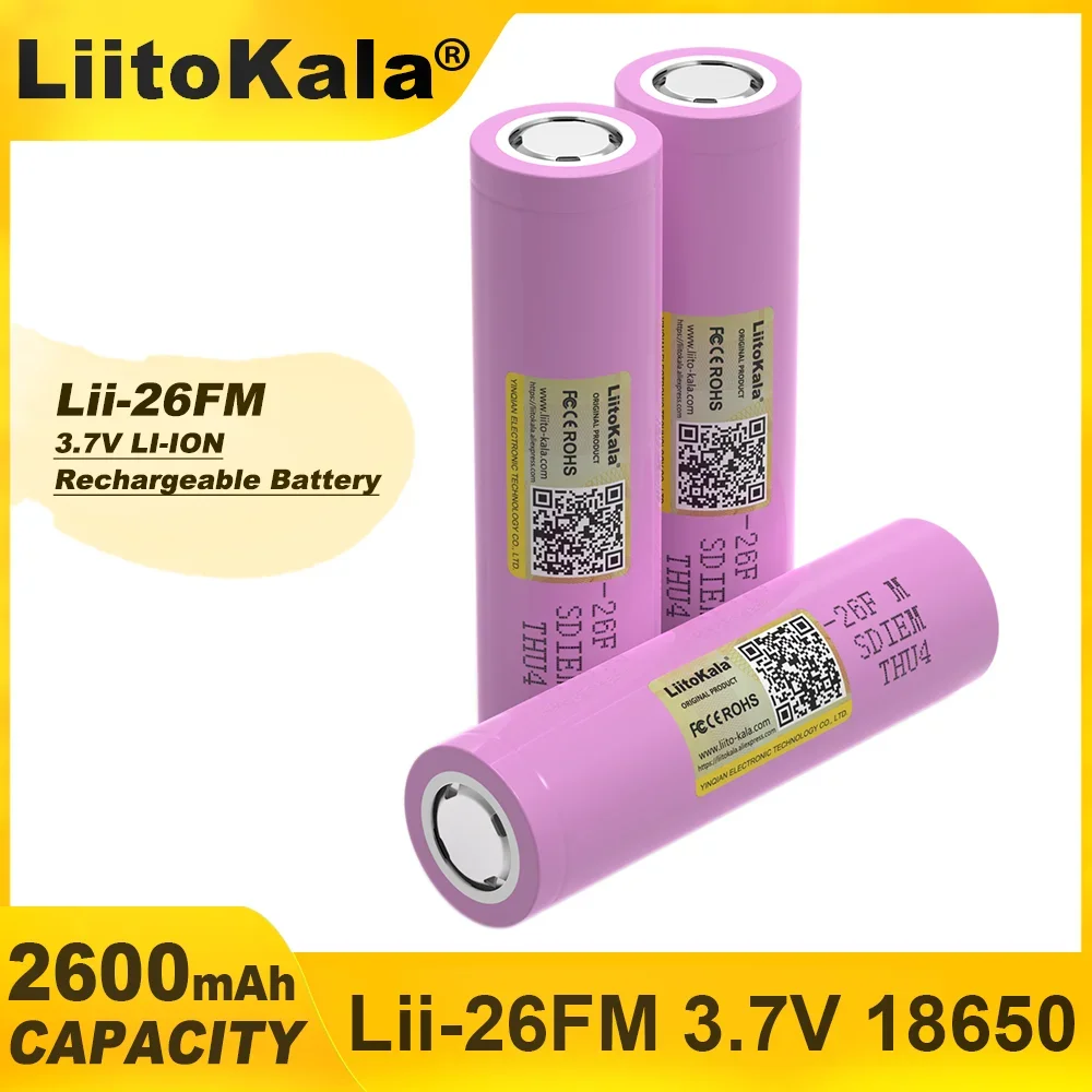 Liitokala  Original 3.7V 18650 2600mAh ICR18650-26FM Lithium Battery Rechargeable Electric tool flashlight Battery