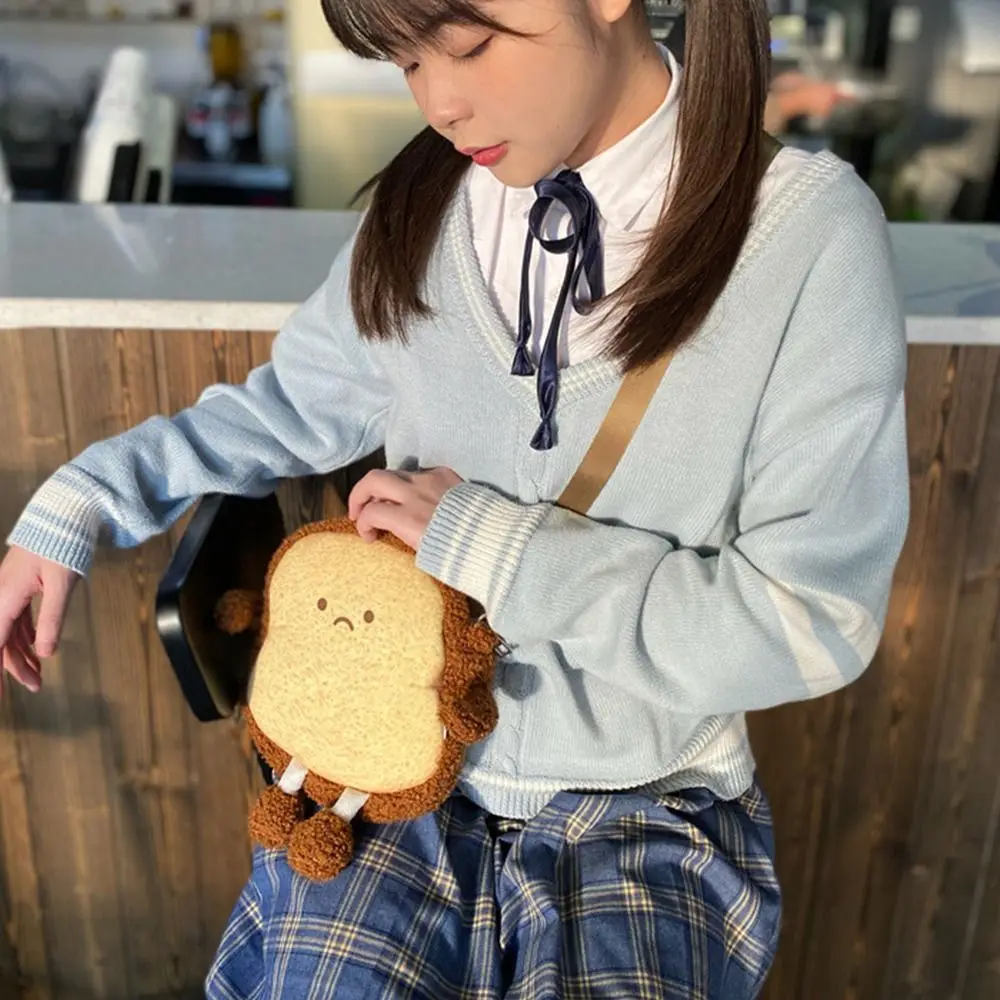 

Funny Toast Bread Crossbody Bag Portable Korean Style Cute Expression Phone Wallet Crossbody Bag Cartoon Shoulder Bag Girl