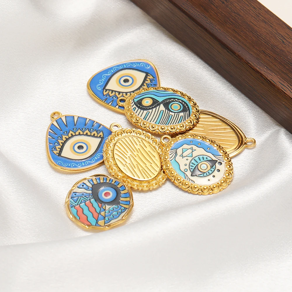 4 Stück Edelstahl-Anhänger mit blauen Glücksaugen aus Emaille für DIY-Schmuckherstellung von Halsketten, Armbändern und Ohrringen – Detail 4