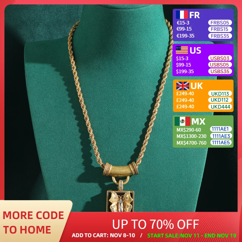 

Vintage Butterfly Necklace Pendant Black Gold Color Enamel Twists Chain Woman Charm Rhinestones Antique Jewelry Accessories 2025