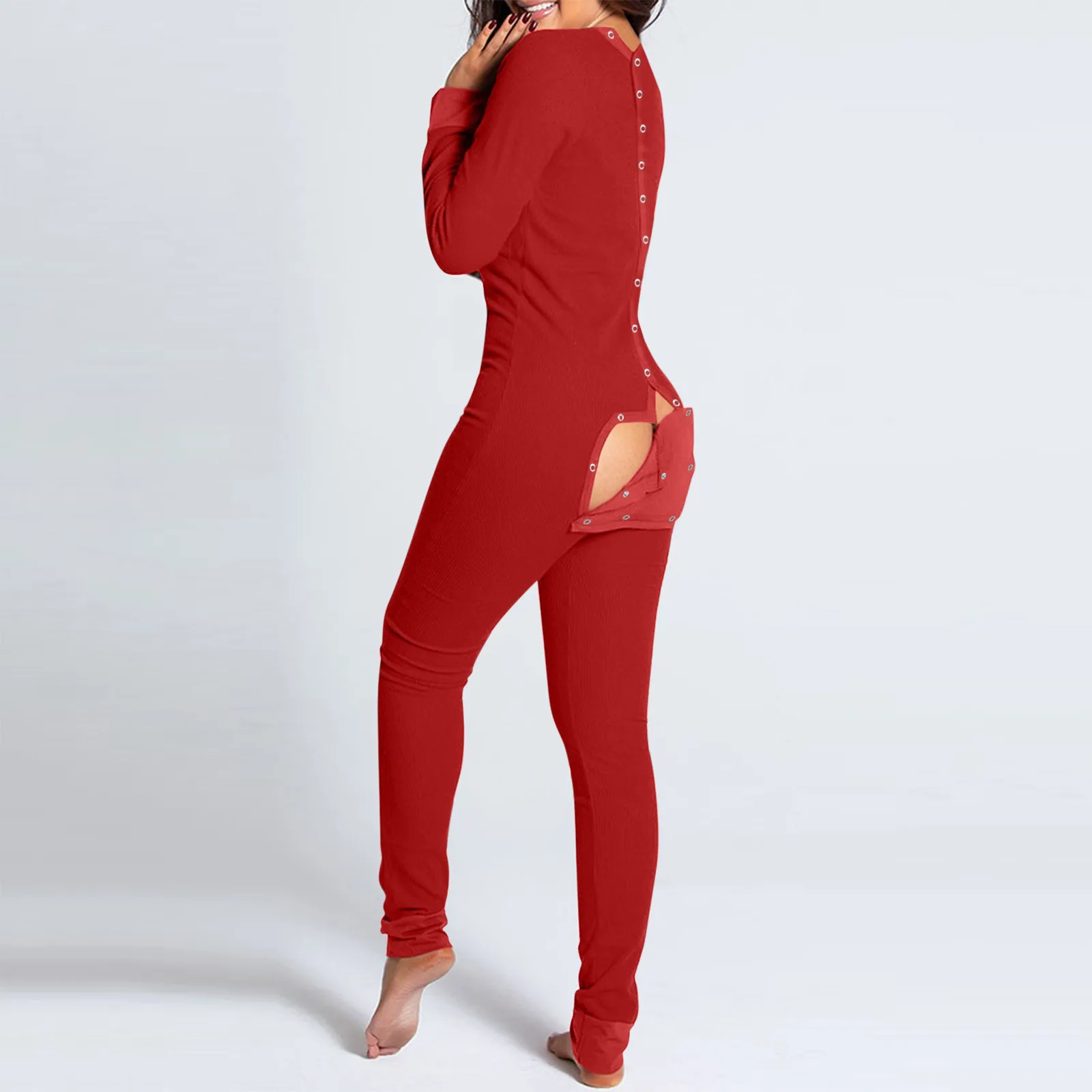 

Womens Onesie Pajama Adult Valentines Day Jumpsuits Sleepwear Button Bodysuit Butt Flap Romper Underwear Long Sleeve Union Suit