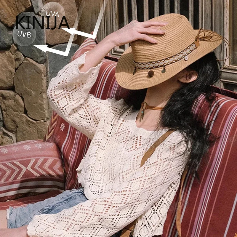 Summer Outdoor Beach Sun Protection Straw Hat Large Brim Fashionable Versatile Women Men Vacation Casual
