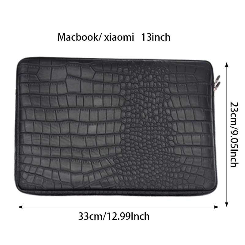 Crocodile Grain Laptop sleeve bag PU Leather Case Protective Shockproof Water Resistant Zipper Cover Carrying Bag Black